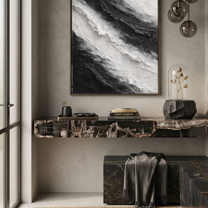 Black and White Abstract Textured Impasto Wall Art for Modern Minimalist Spaces – Monochrome Bold Waves Thick Knife Marks Artwork for Living Room Bedroom Office Dining Hallway Decor