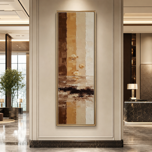 Vertical Earth Tones Impasto Abstract in a luxurious hotel lobby