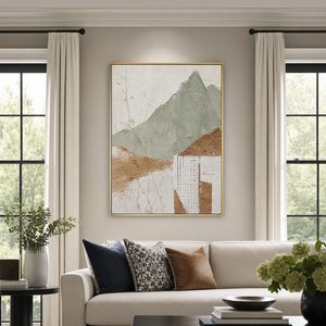 Abstract Sage Green Terracotta Off White Textured Acrylic-style Vertical Landscape Wall Art for Living Room