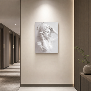 Portrait White Light Gray Textured Plaster 3D Relief Vertical Wall Art for Bedroom Living Room