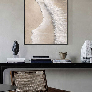 Minimalist Neutral Textured Ocean Beach Wave Canvas Wall Art, Thick Paint Impasto Coastal Landscape Artwork for Modern Home, Beige White Soft Tones Abstract Painting for Living Room Bedroom Office Decor