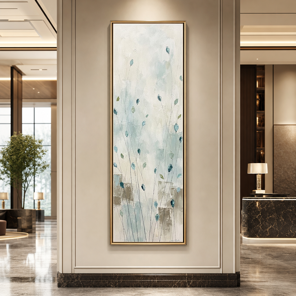 Abstract Teal Blue Beige Brown Botanical Canvas Wall Art Minimalist Floral Stem Nature Painting for Modern Home Decor Living Room Bedroom Office