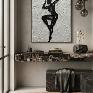 Black and White Textured Impasto Dancing Female Figure Portrait Minimalist Modern Bold Line Wall Art Decor for Living Room Bedroom Office Dining Room Hallway