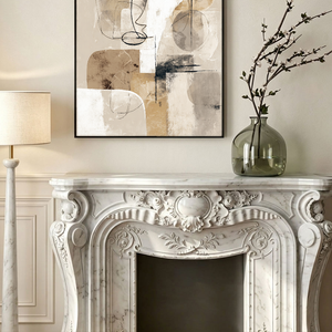 Modern Abstract Neutral Geometry & Lines Textured Canvas Wall Art Beige White Brown Black Subtle Line Drawings Soft Block Shapes Minimalist Home Decor for Living Room Bedroom Office Dining Room Hallway