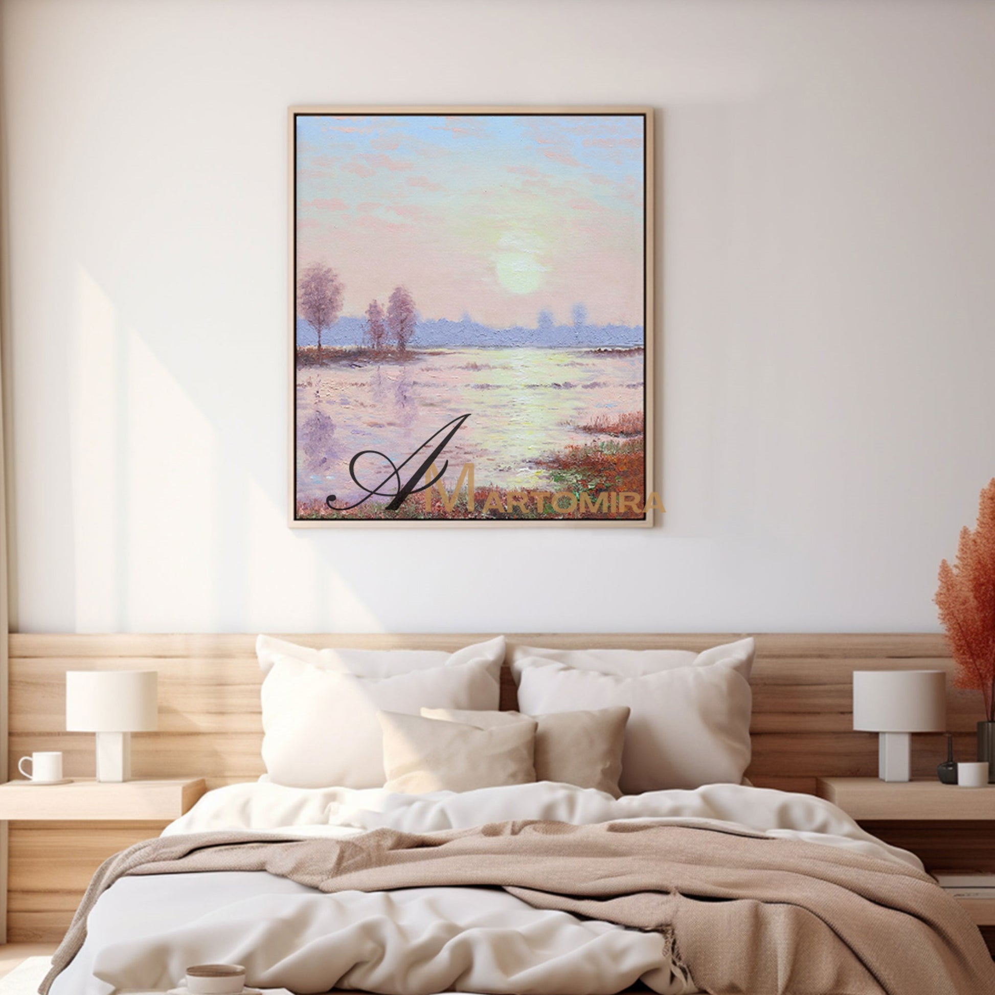 Landscape Wall Art | Pink Wall Art | Sunset Canvas Painting | Landscape Canvas Oil Painting #DF011