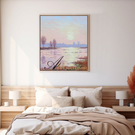 Landscape Wall Art | Pink Wall Art | Sunset Canvas Painting | Landscape Canvas Oil Painting #DF011