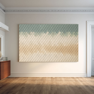 Sage Green and Beige Scallop Pattern Canvas Art - Hand-Painted 3D Relief