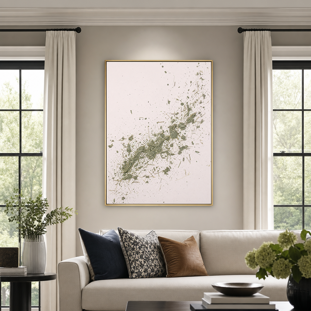 Abstract Textured Soft Pink Sage Green Mixed Media Style Vertical Wall Art for Living Room Bedroom
