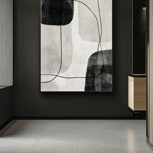 Black and White Minimalist Abstract Organic Shapes & Curved Lines Textured Canvas Wall Art for Modern Home Office Living Room Bedroom Dining Room Hallway Decor