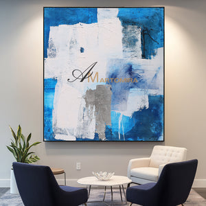 Blue And White Wall Art | Modern Abstract Oil Painting | Minimalist Abstract Art #DF025