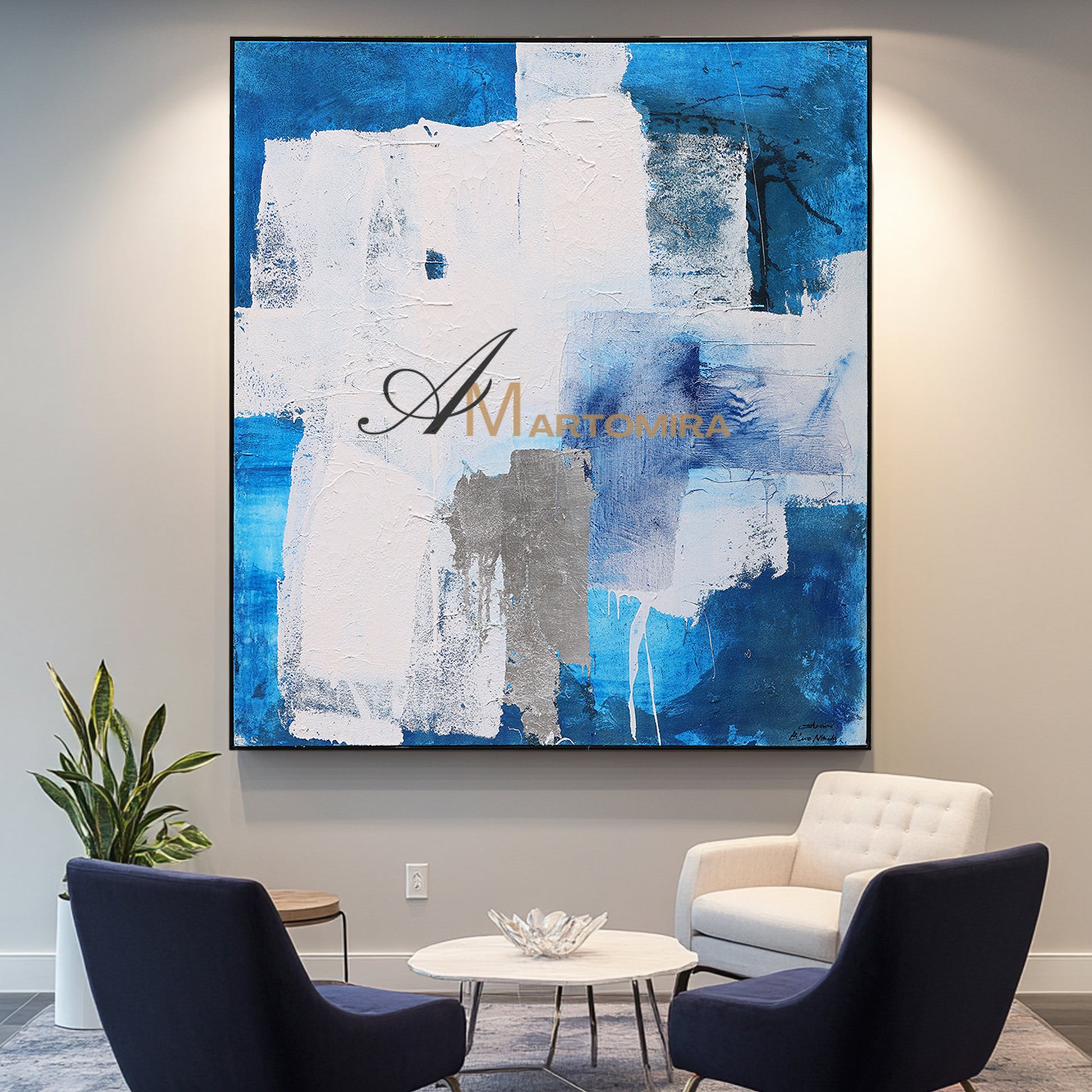 Blue And White Wall Art | Modern Abstract Oil Painting | Minimalist Abstract Art #DF025