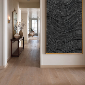 Modern Minimalist Dark Grey Black Abstract Textured 3D Relief Wave Line Wall Art for Office Hallway Living Room Bedroom Dining Room