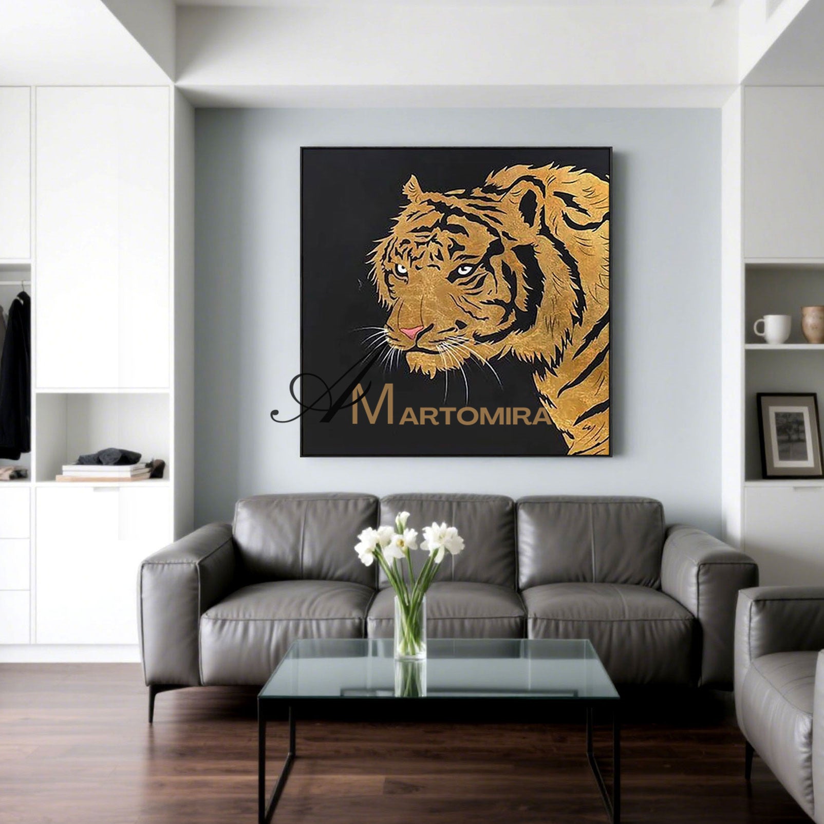 Tiger Painting | Animal Wall Art | Tiger Canvas Wall Art | Black And Gold Wall Art  #MF040