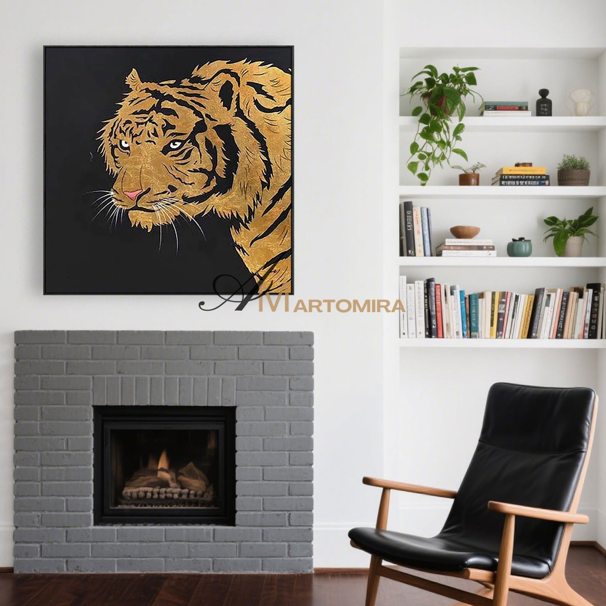 Tiger Painting | Animal Wall Art | Tiger Canvas Wall Art | Black And Gold Wall Art  #MF040