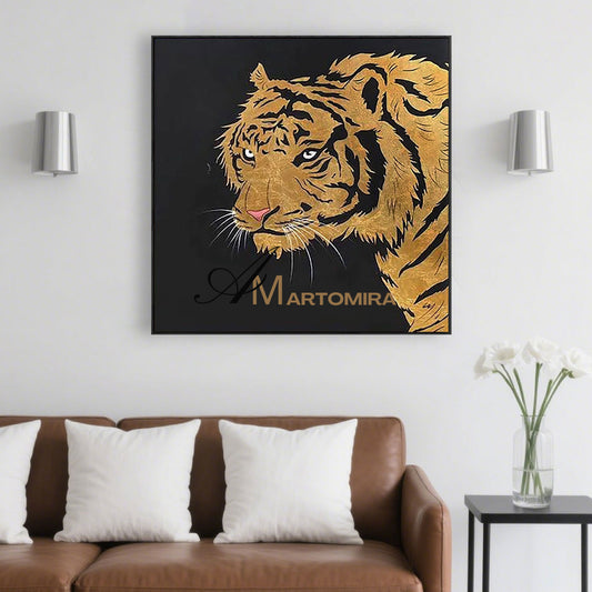 Tiger Painting | Animal Wall Art | Tiger Canvas Wall Art | Black And Gold Wall Art  #MF040