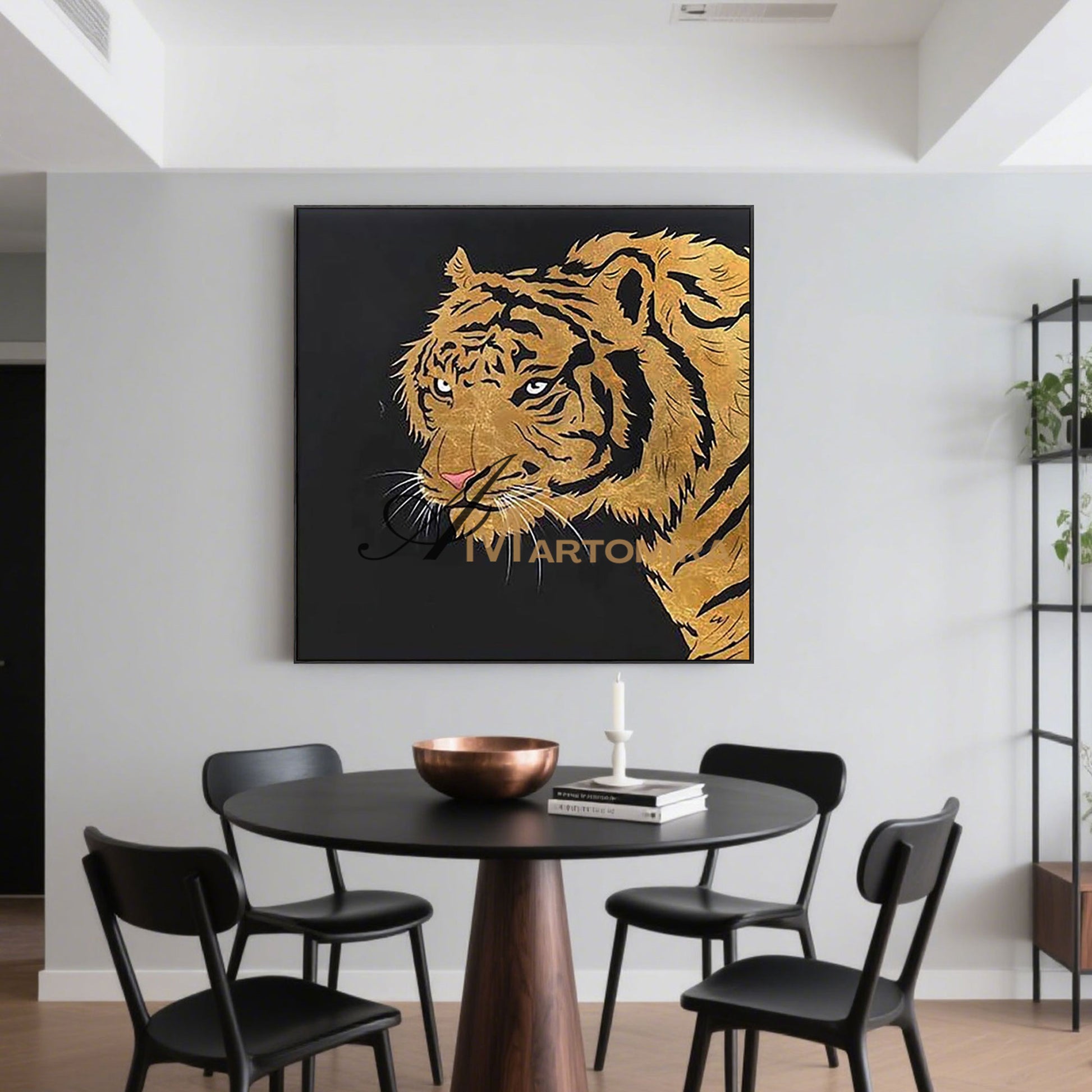 Tiger Painting | Animal Wall Art | Tiger Canvas Wall Art | Black And Gold Wall Art  #MF040