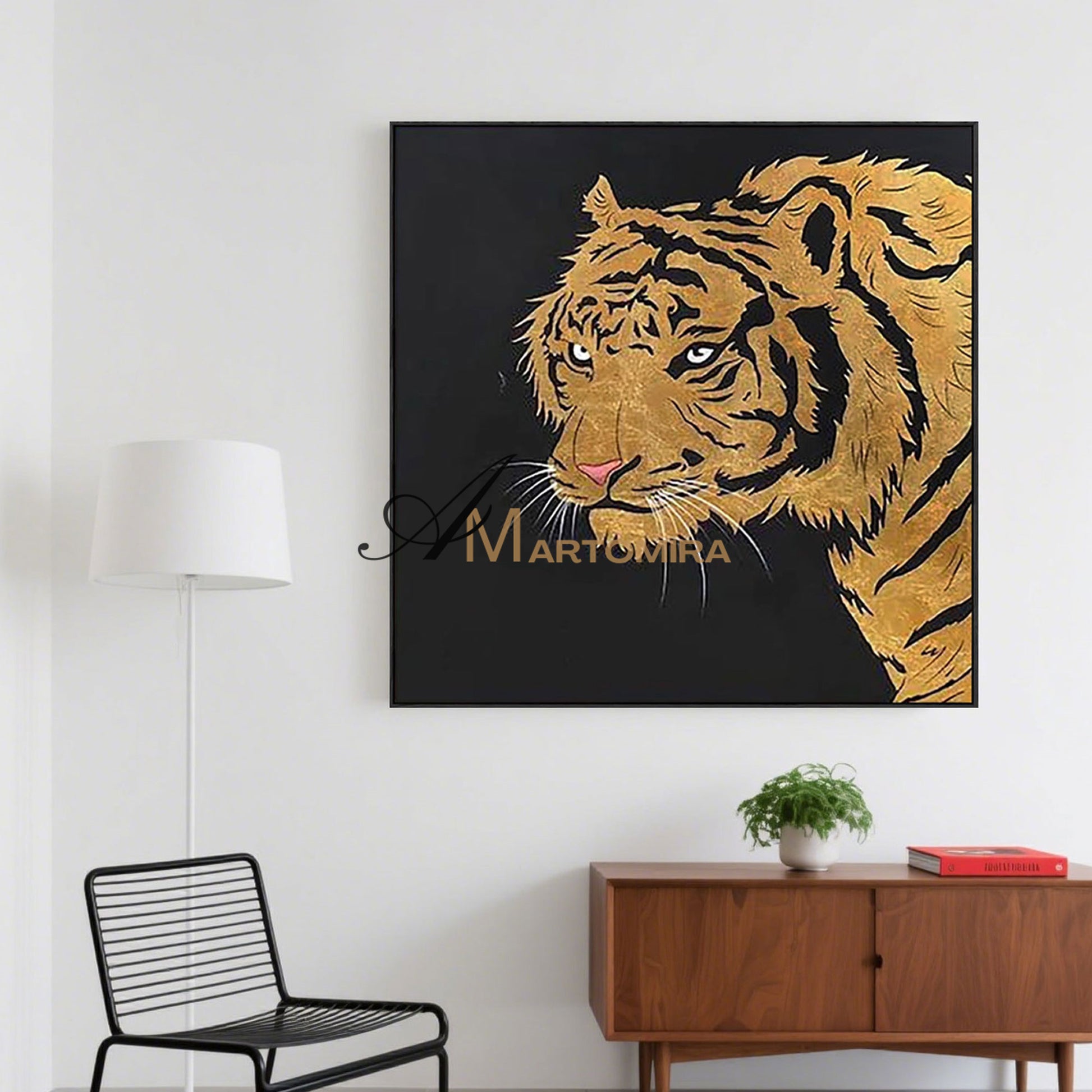 Tiger Painting | Animal Wall Art | Tiger Canvas Wall Art | Black And Gold Wall Art  #MF040