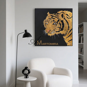 Tiger Painting | Animal Wall Art | Tiger Canvas Wall Art | Black And Gold Wall Art  #MF040