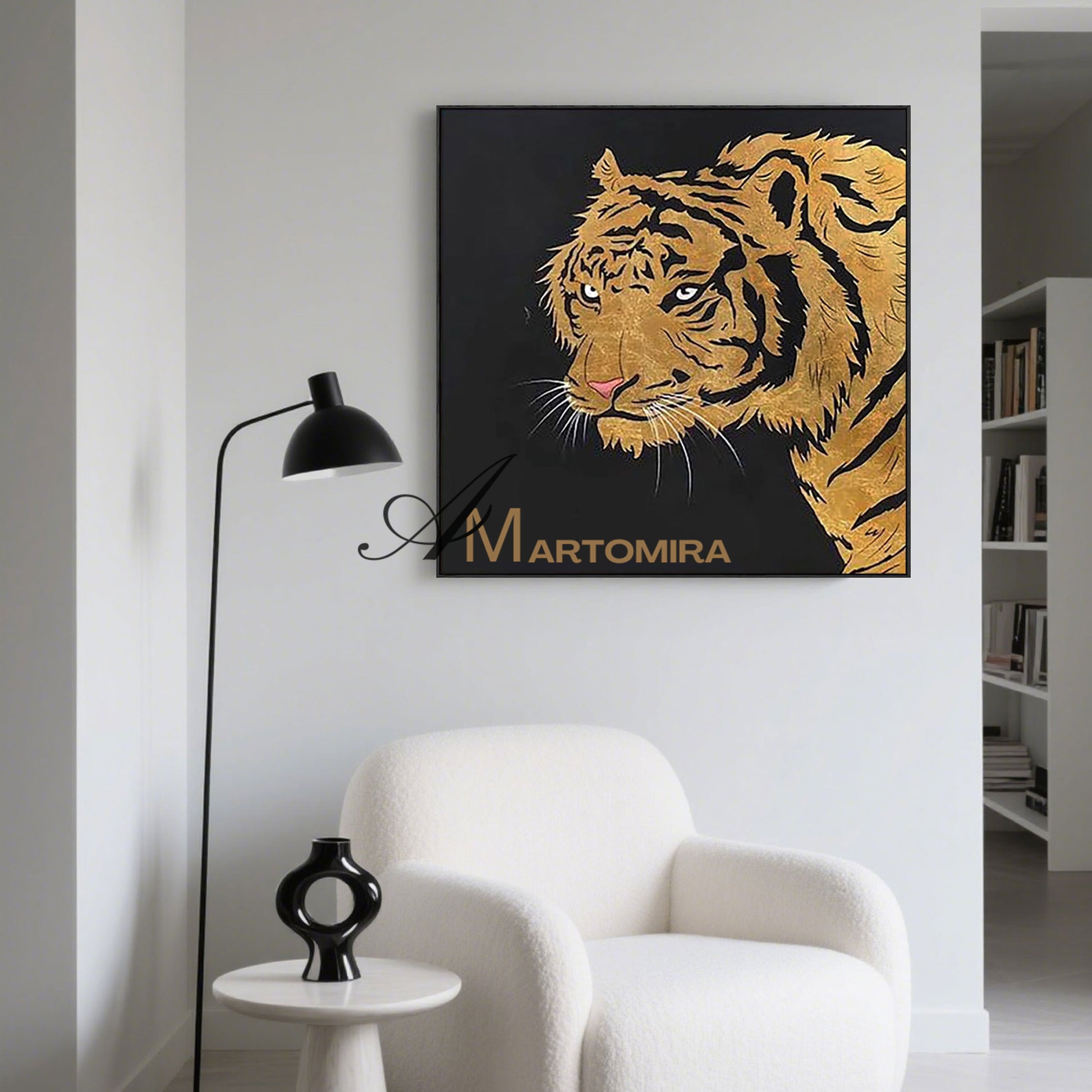 Tiger Painting | Animal Wall Art | Tiger Canvas Wall Art | Black And Gold Wall Art  #MF040