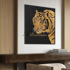 Tiger Painting | Animal Wall Art | Tiger Canvas Wall Art | Black And Gold Wall Art  #MF040