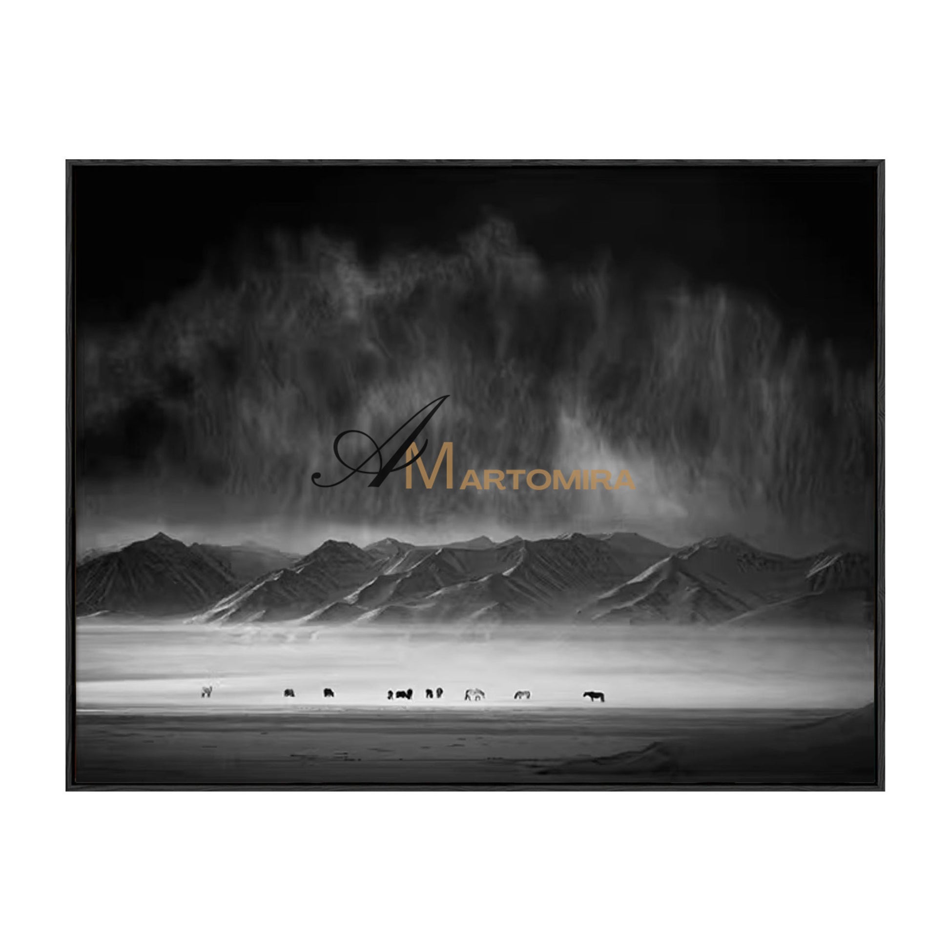 Landscape Wall Art | Acrylic Mountain Painting | Large Black And White Wall Art | Canvas Paint #MF041