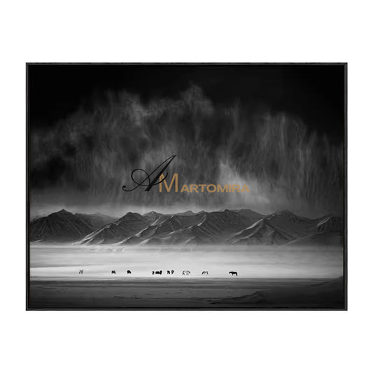Landscape Wall Art | Acrylic Mountain Painting | Large Black And White Wall Art | Canvas Paint #MF041