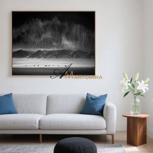 Landscape Wall Art | Acrylic Mountain Painting | Large Black And White Wall Art | Canvas Paint #MF041