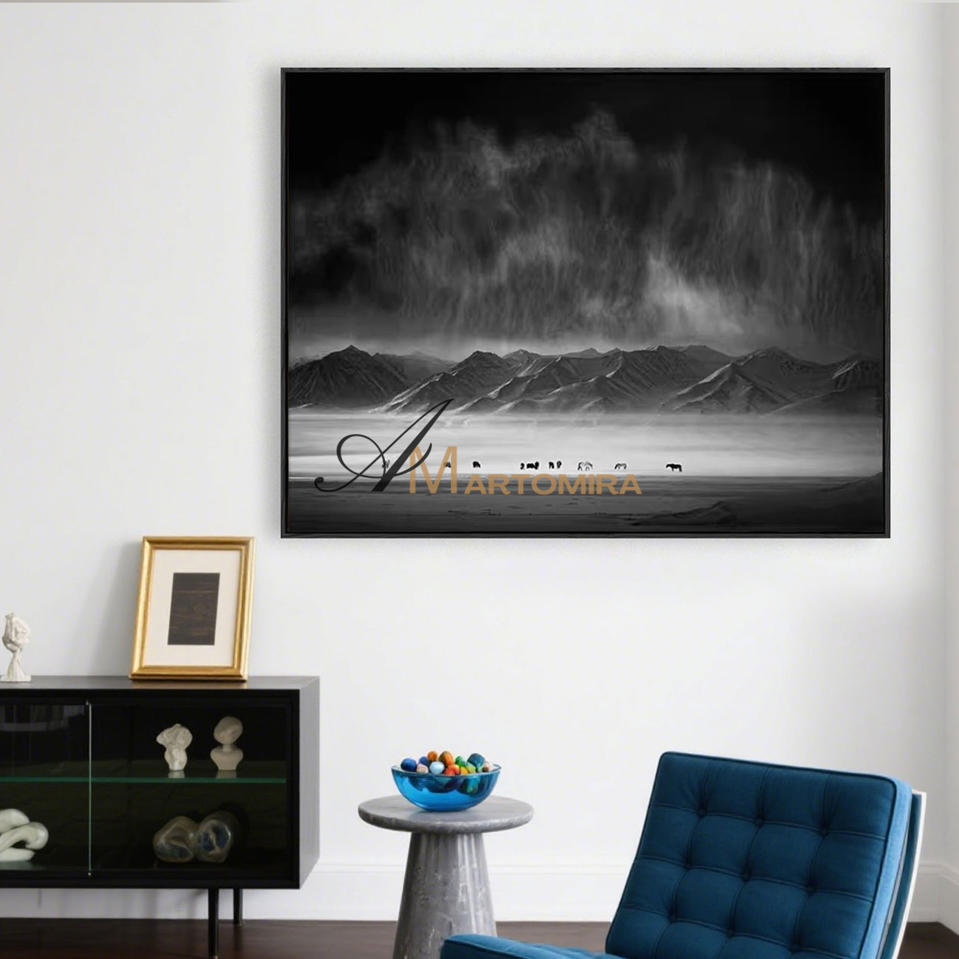 Landscape Wall Art | Acrylic Mountain Painting | Large Black And White Wall Art | Canvas Paint #MF041