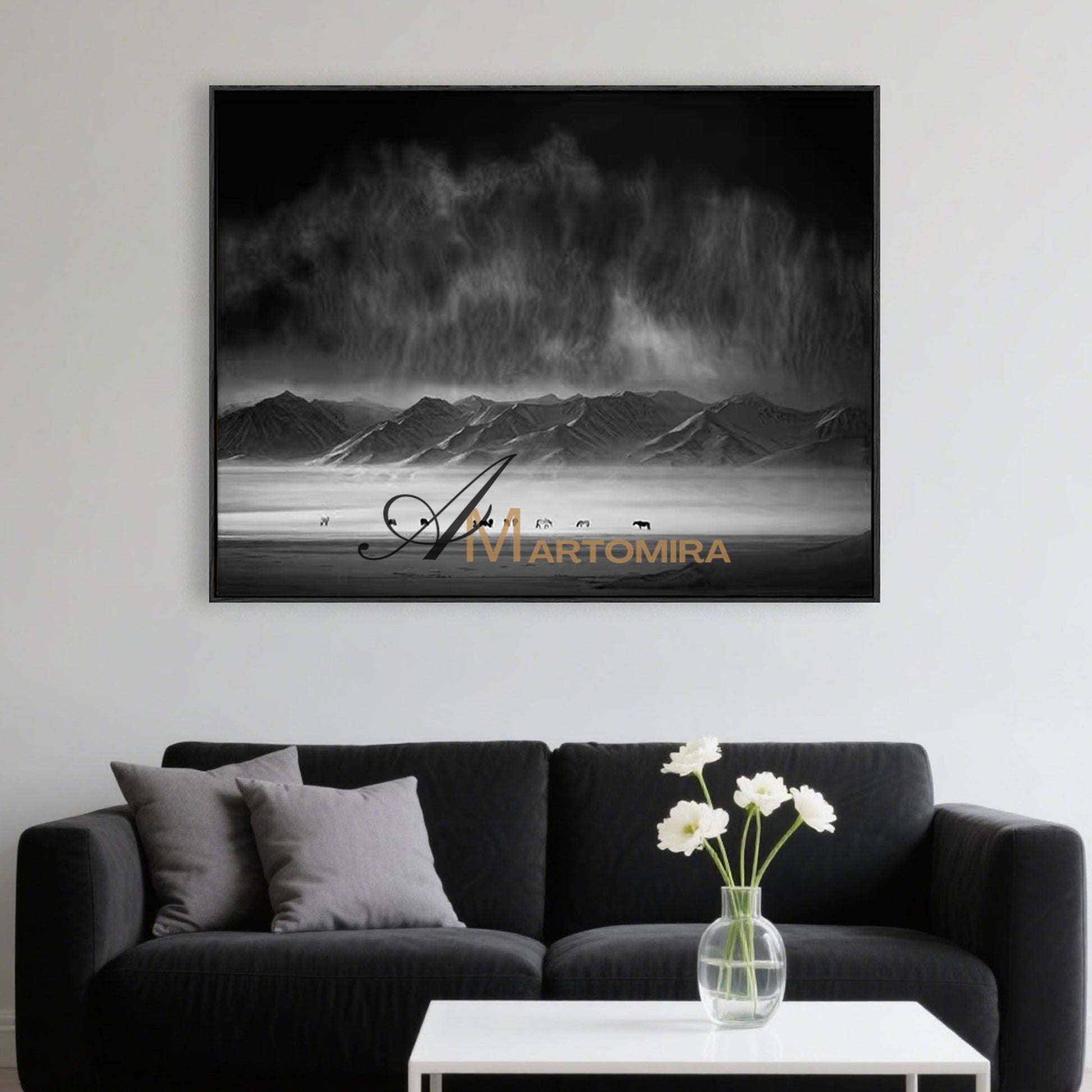 Landscape Wall Art | Acrylic Mountain Painting | Large Black And White Wall Art | Canvas Paint #MF041