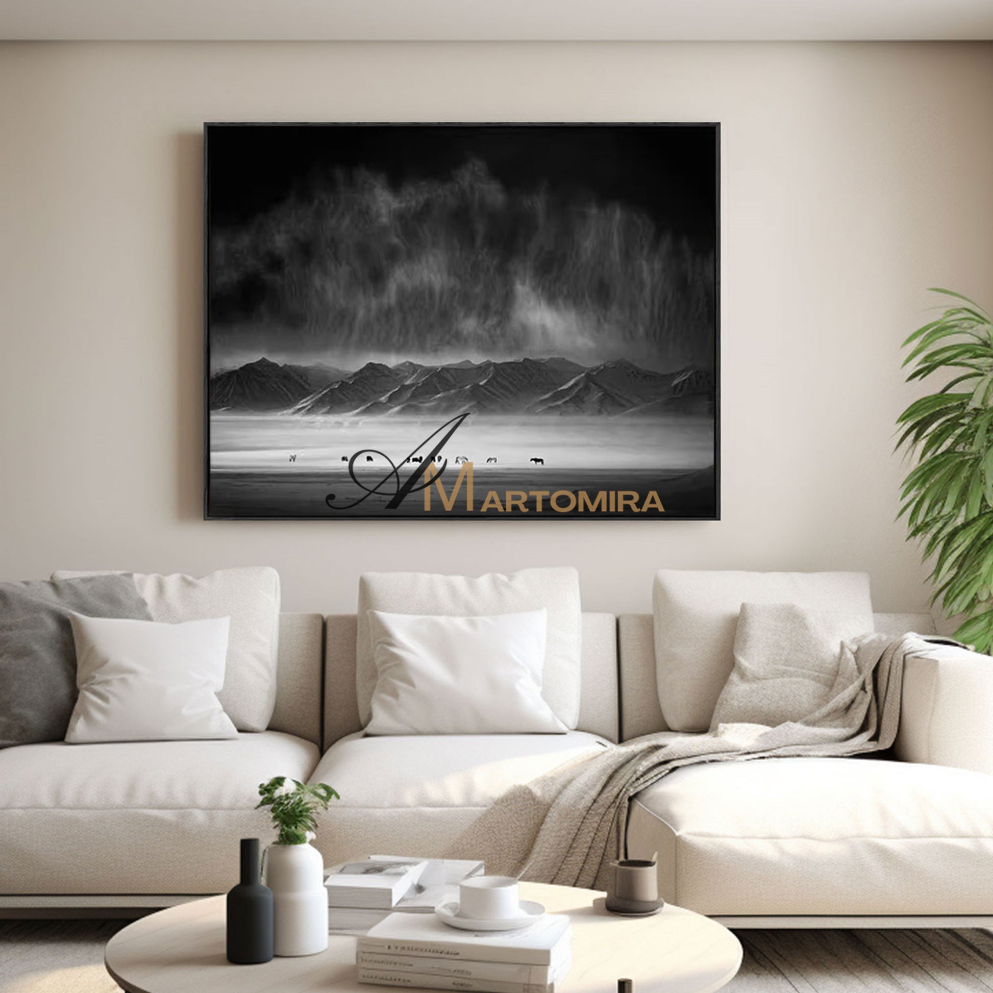 Landscape Wall Art | Acrylic Mountain Painting | Large Black And White Wall Art | Canvas Paint #MF041
