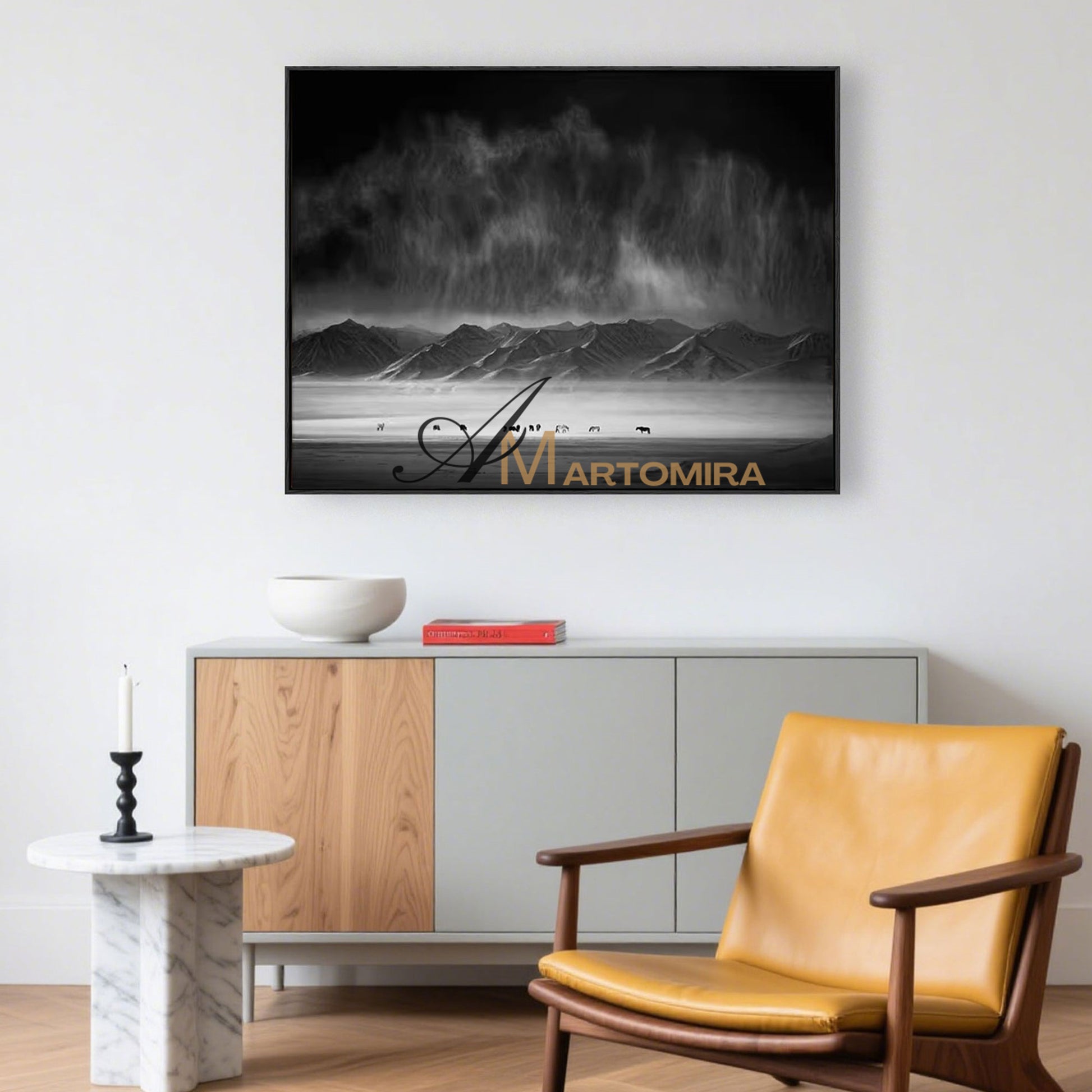 Landscape Wall Art | Acrylic Mountain Painting | Large Black And White Wall Art | Canvas Paint #MF041