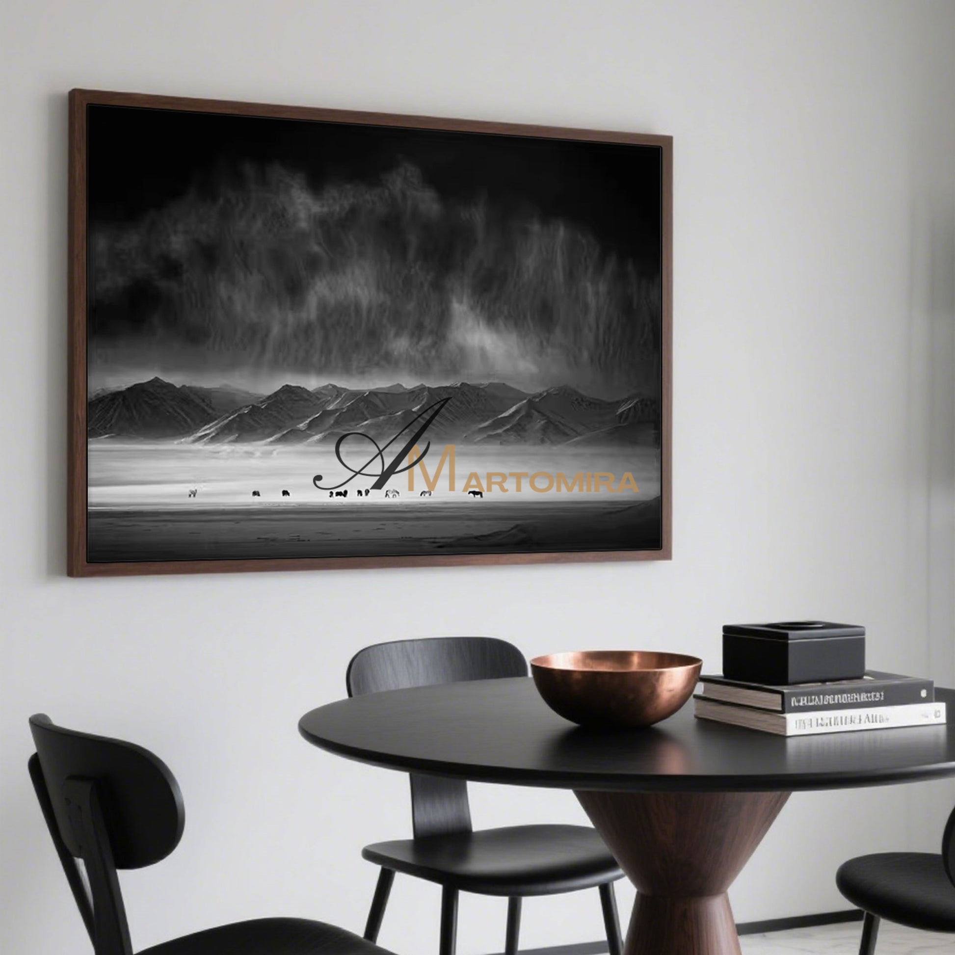 Landscape Wall Art | Acrylic Mountain Painting | Large Black And White Wall Art | Canvas Paint #MF041
