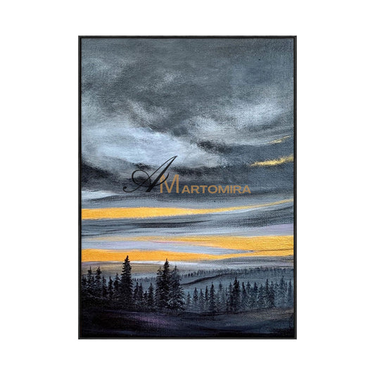 Landscape Art Paintings | Black And Gold Wall Art | Landscape Wall Art For Living Room | Modern Art #MF042