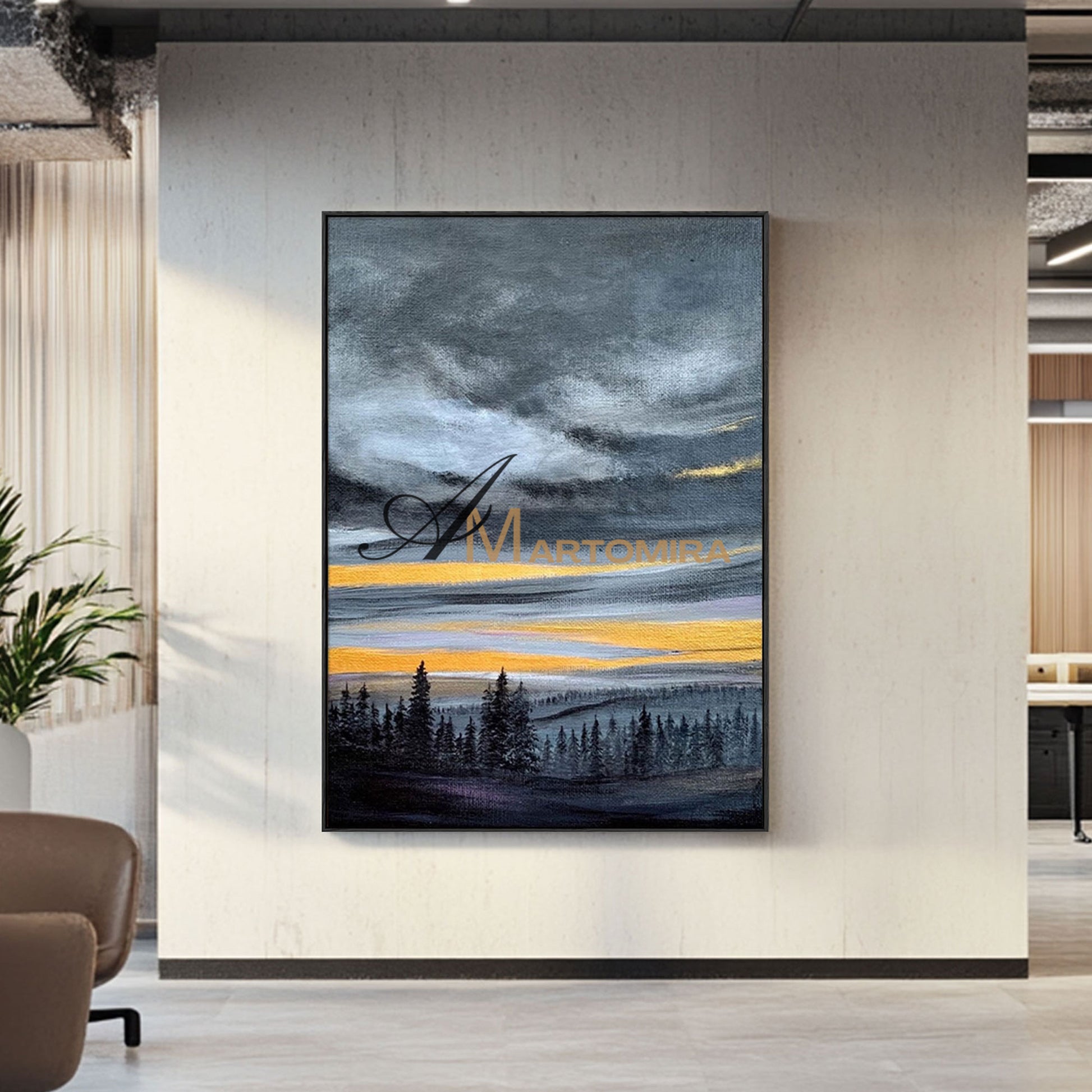 Landscape Art Paintings | Black And Gold Wall Art | Landscape Wall Art For Living Room | Modern Art #MF042