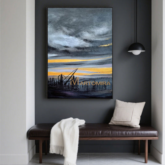 Landscape Art Paintings | Black And Gold Wall Art | Landscape Wall Art For Living Room | Modern Art #MF042