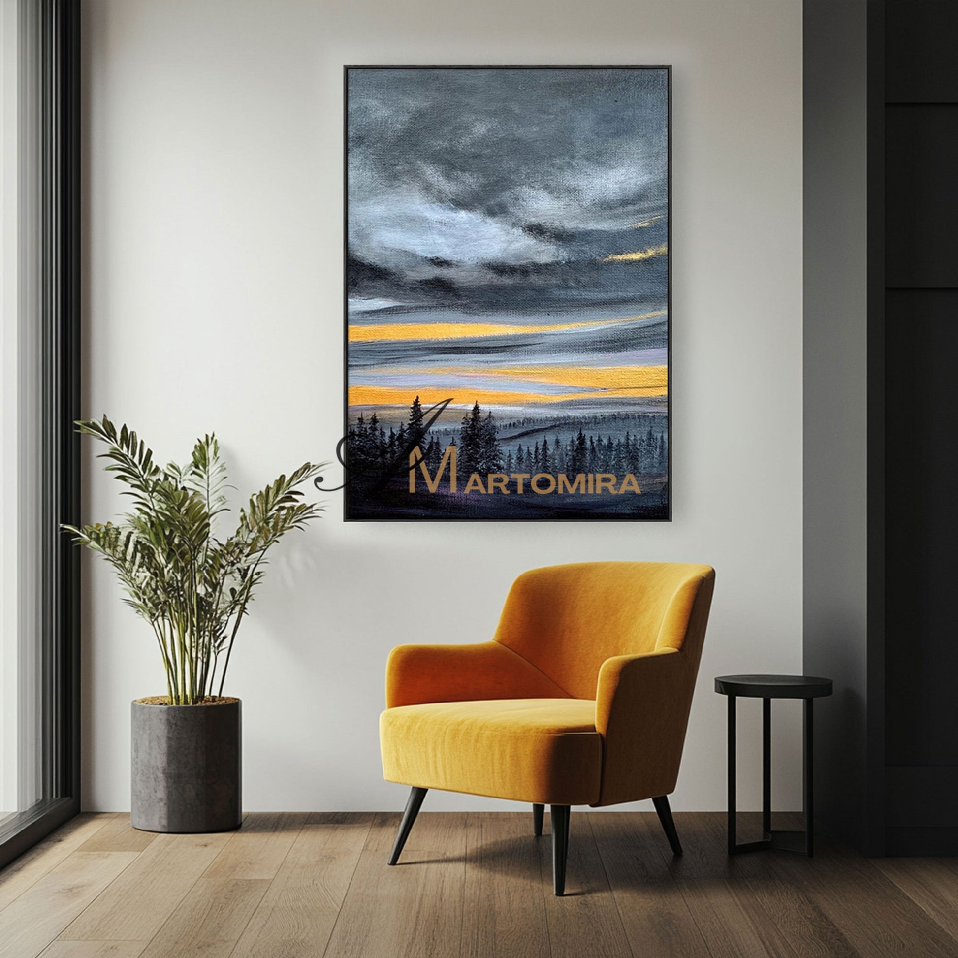 Landscape Art Paintings | Black And Gold Wall Art | Landscape Wall Art For Living Room | Modern Art #MF042