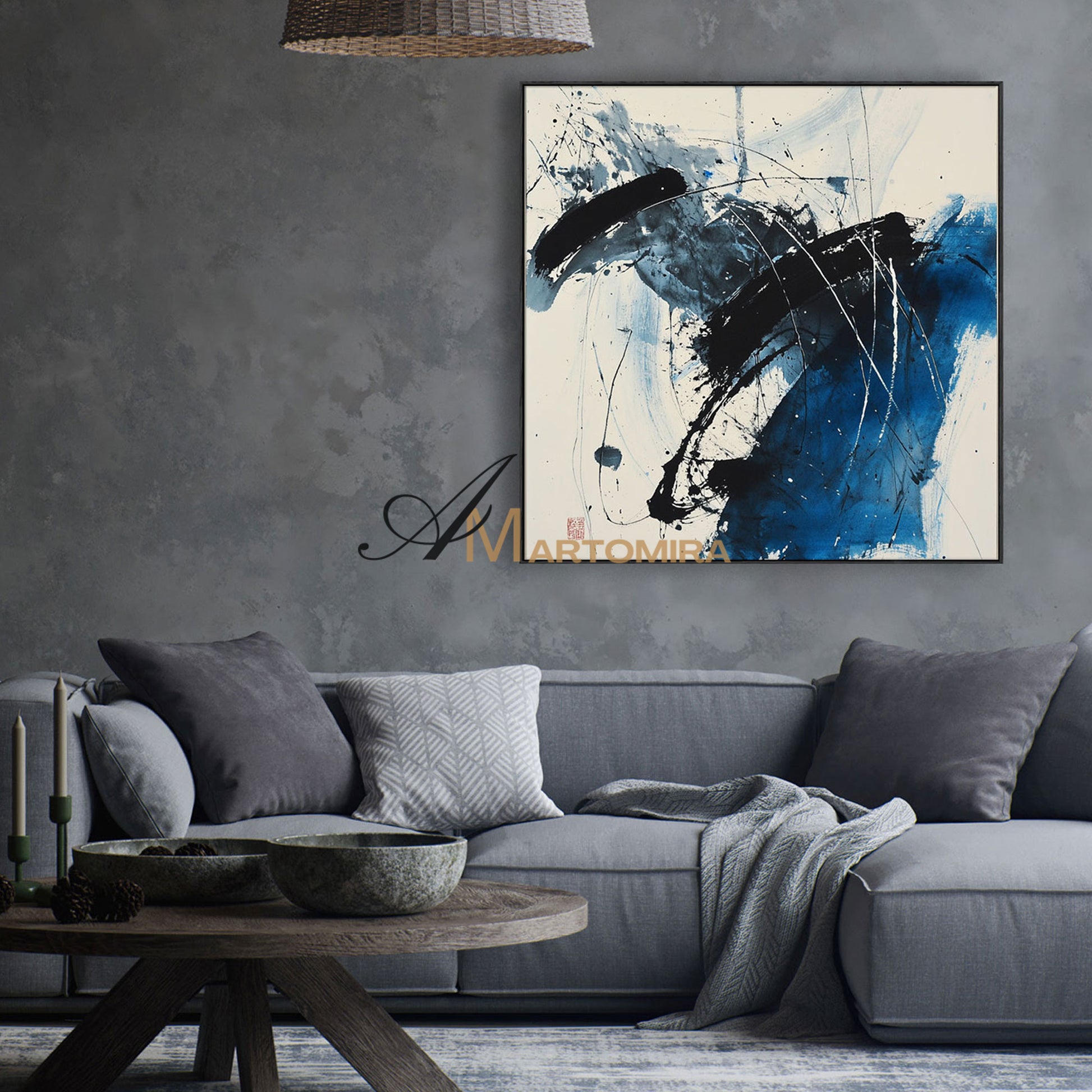 Abstract Wall Art | Canvas Paint | Blue White Abstract Painting | Wall Art Decor #AH144