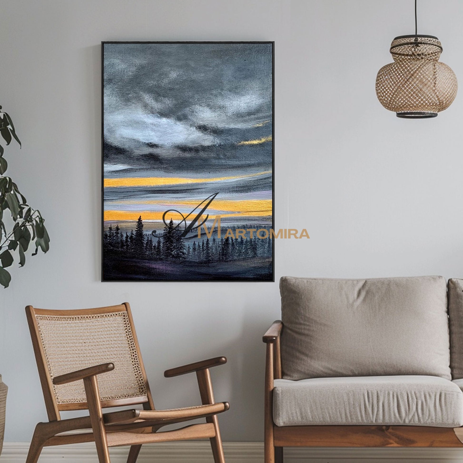 Landscape Art Paintings | Black And Gold Wall Art | Landscape Wall Art For Living Room | Modern Art #MF042