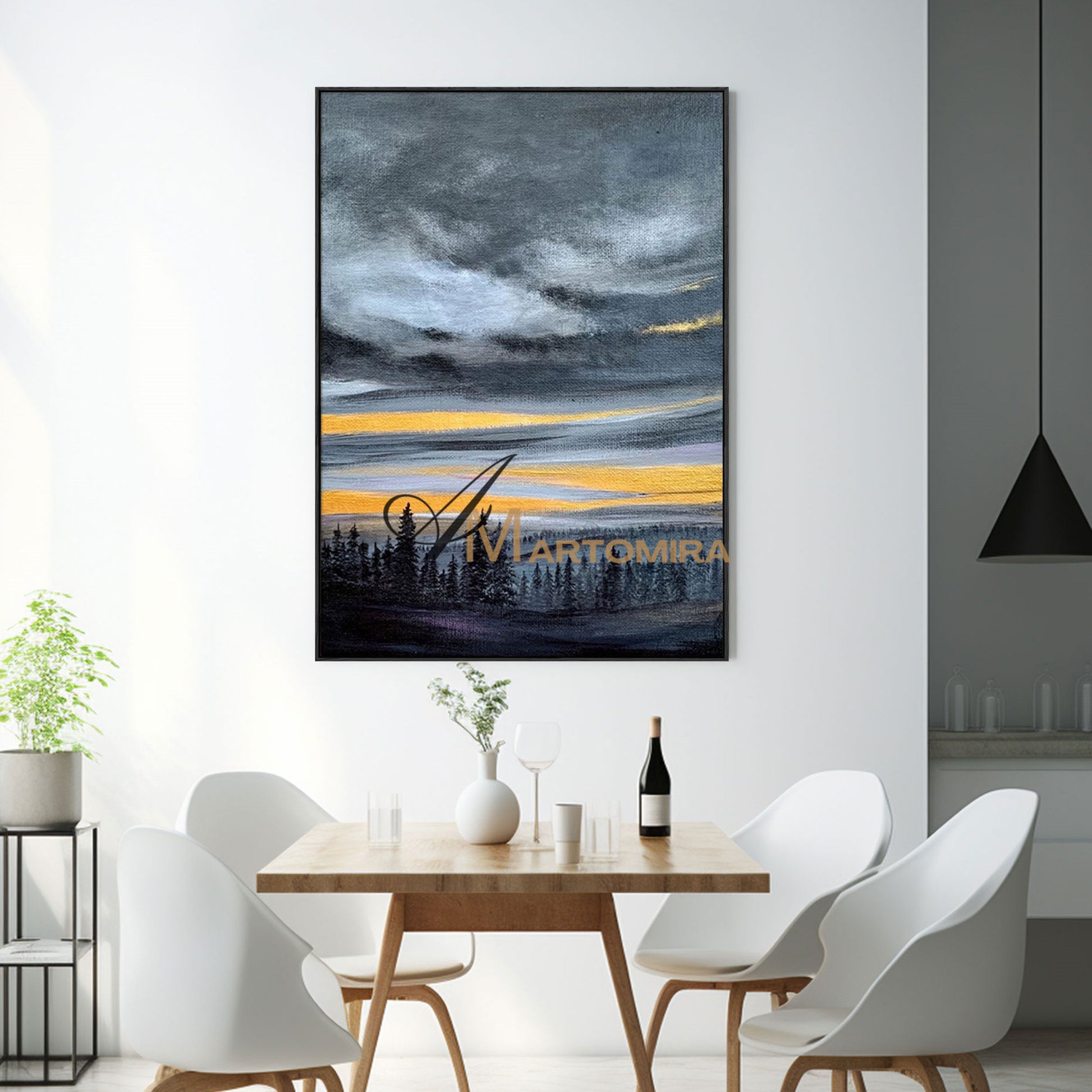 Landscape Art Paintings | Black And Gold Wall Art | Landscape Wall Art For Living Room | Modern Art #MF042