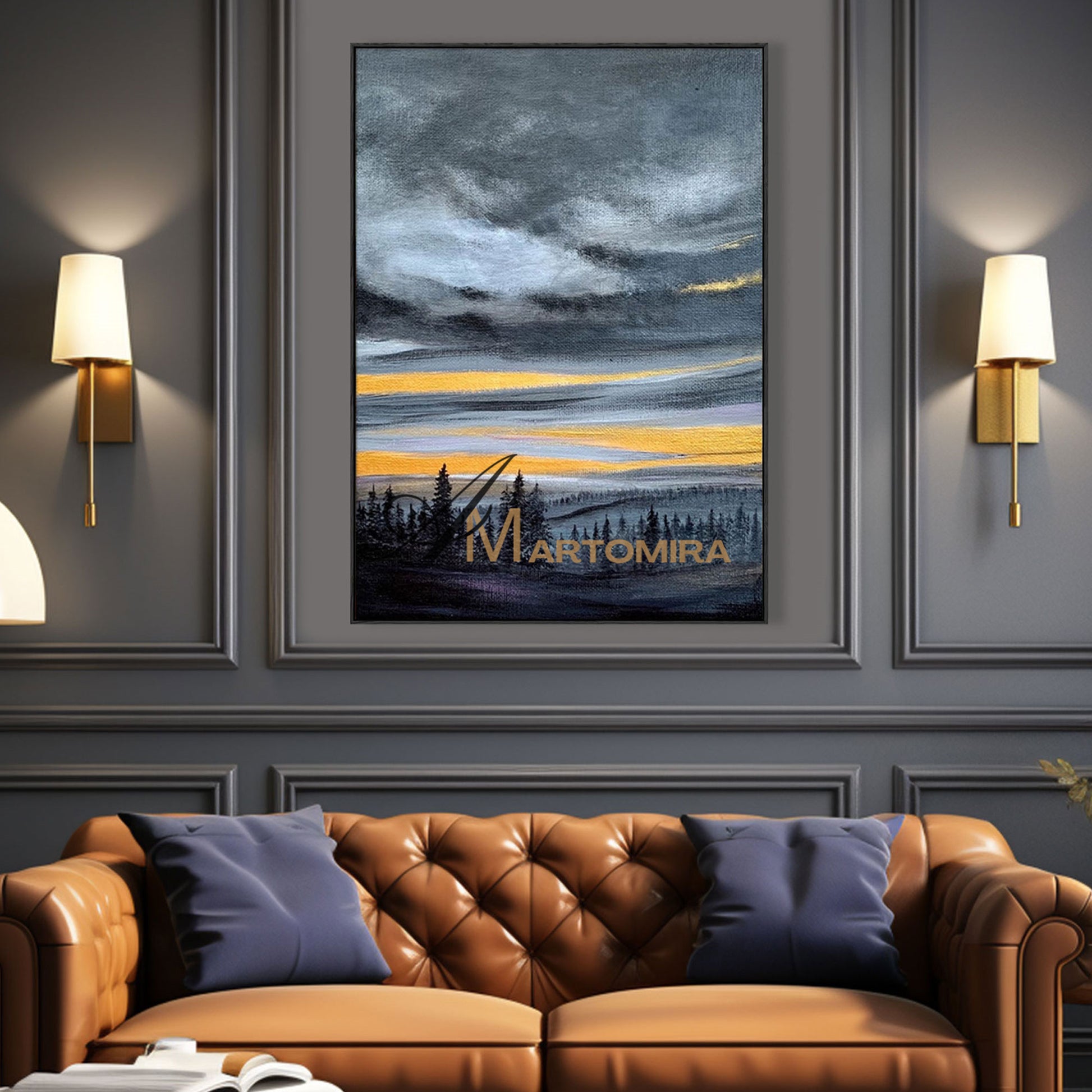 Landscape Art Paintings | Black And Gold Wall Art | Landscape Wall Art For Living Room | Modern Art #MF042