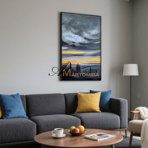 Landscape Art Paintings | Black And Gold Wall Art | Landscape Wall Art For Living Room | Modern Art #MF042