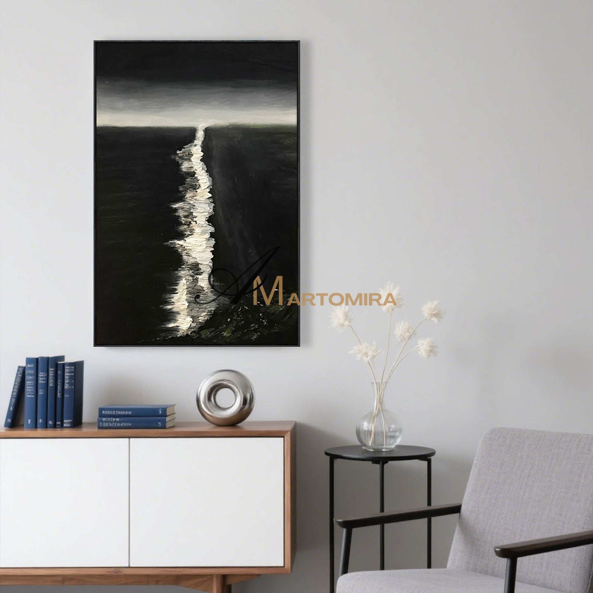 Abstract Oil Painting | The Wave Painting | Large Black And White Wall Art | Modern Art #MF043
