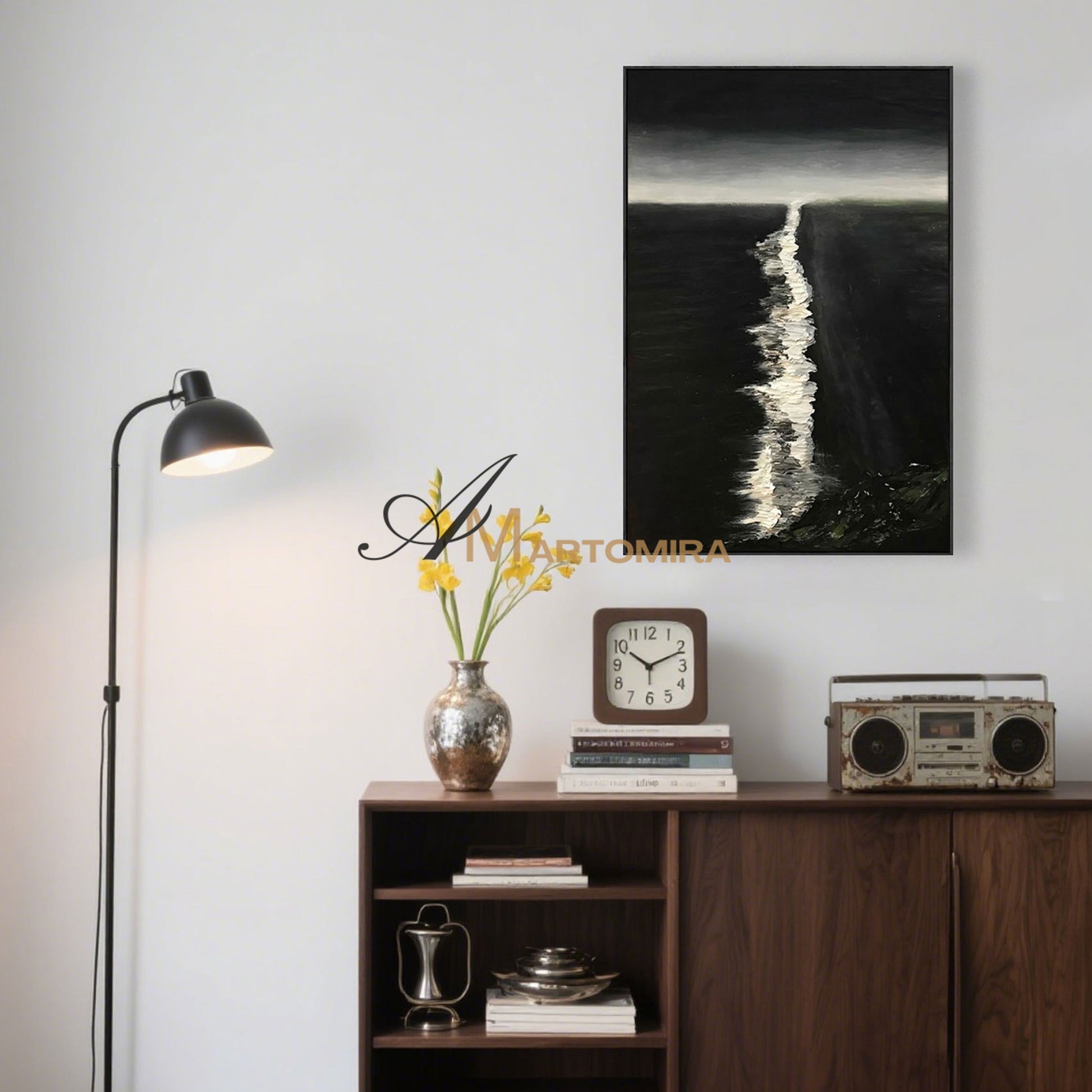 Abstract Oil Painting | The Wave Painting | Large Black And White Wall Art | Modern Art #MF043