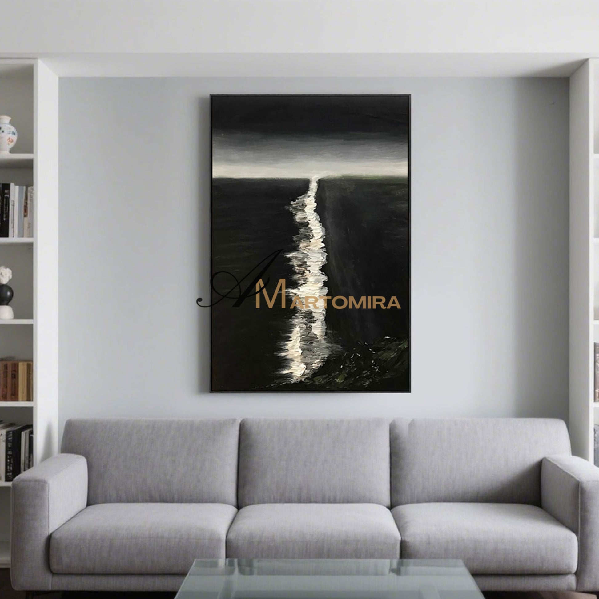 Abstract Oil Painting | The Wave Painting | Large Black And White Wall Art | Modern Art #MF043