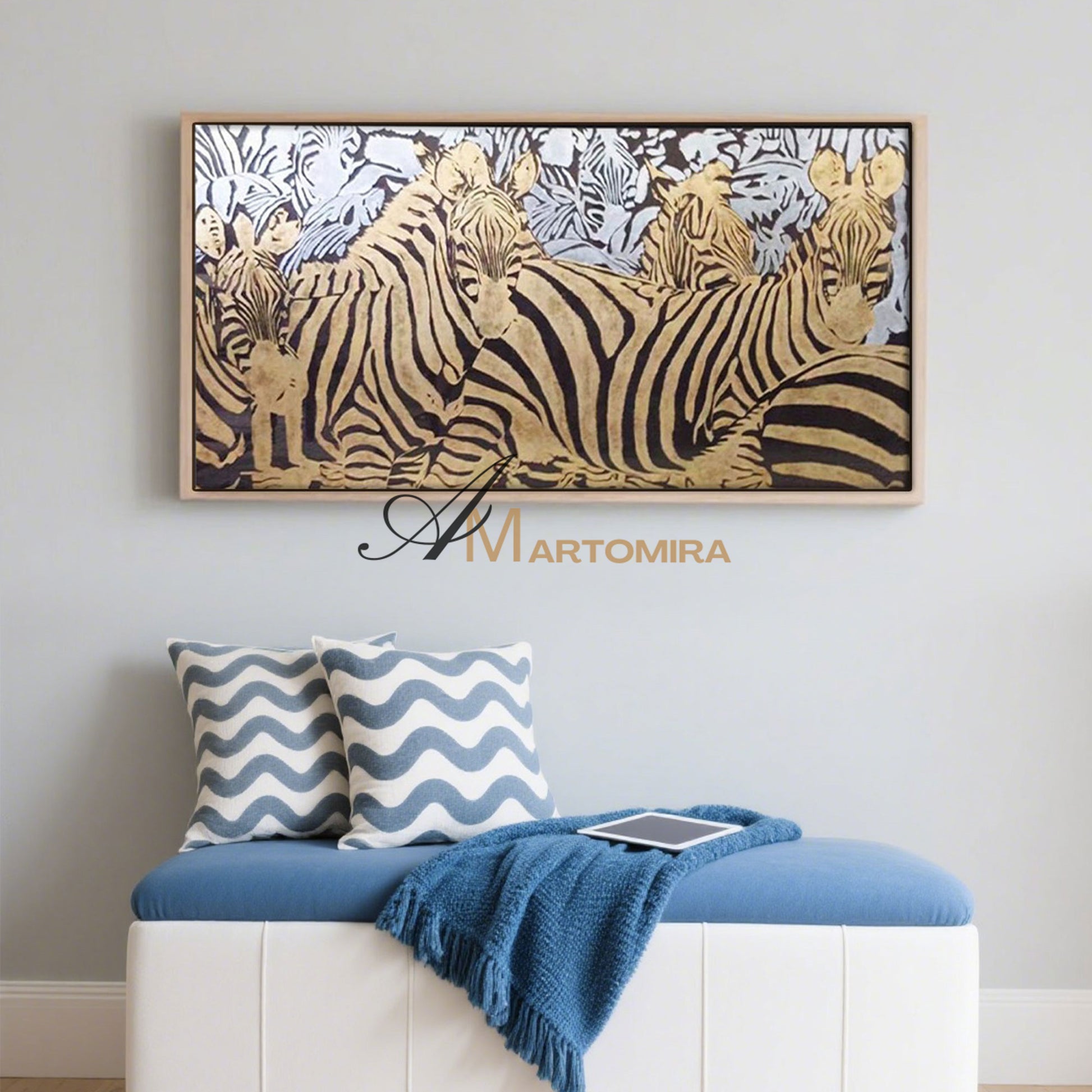 Animal Wall Art | Zebra Painting | Gold Wall Art | Large Animal Canvas Wall Art | Wall Decor #MF044