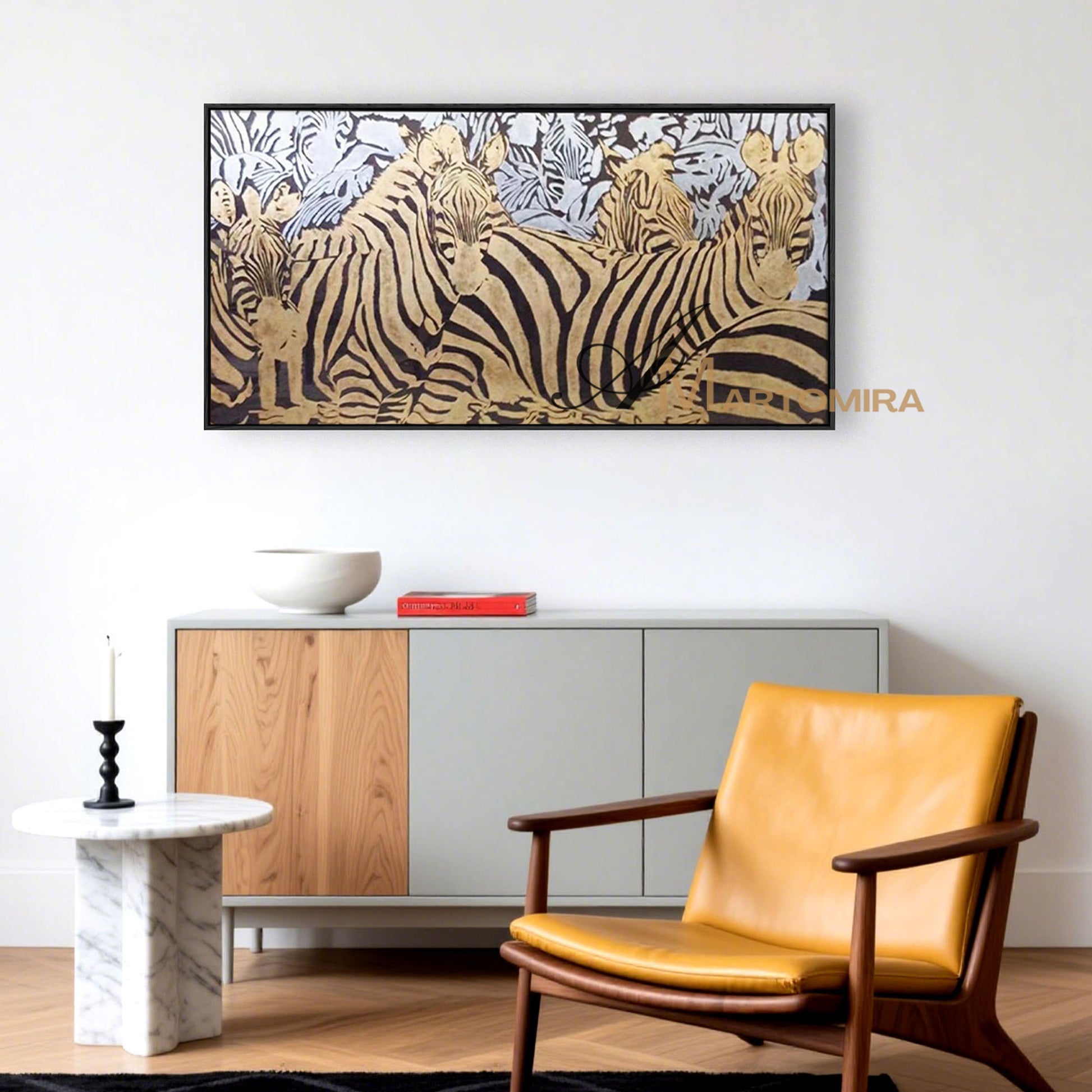 Animal Wall Art | Zebra Painting | Gold Wall Art | Large Animal Canvas Wall Art | Wall Decor #MF044