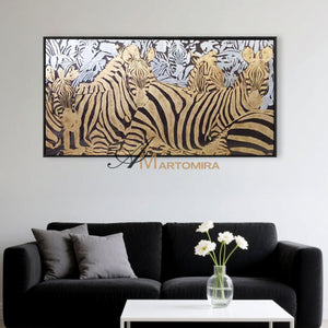 Animal Wall Art | Zebra Painting | Gold Wall Art | Large Animal Canvas Wall Art | Wall Decor #MF044