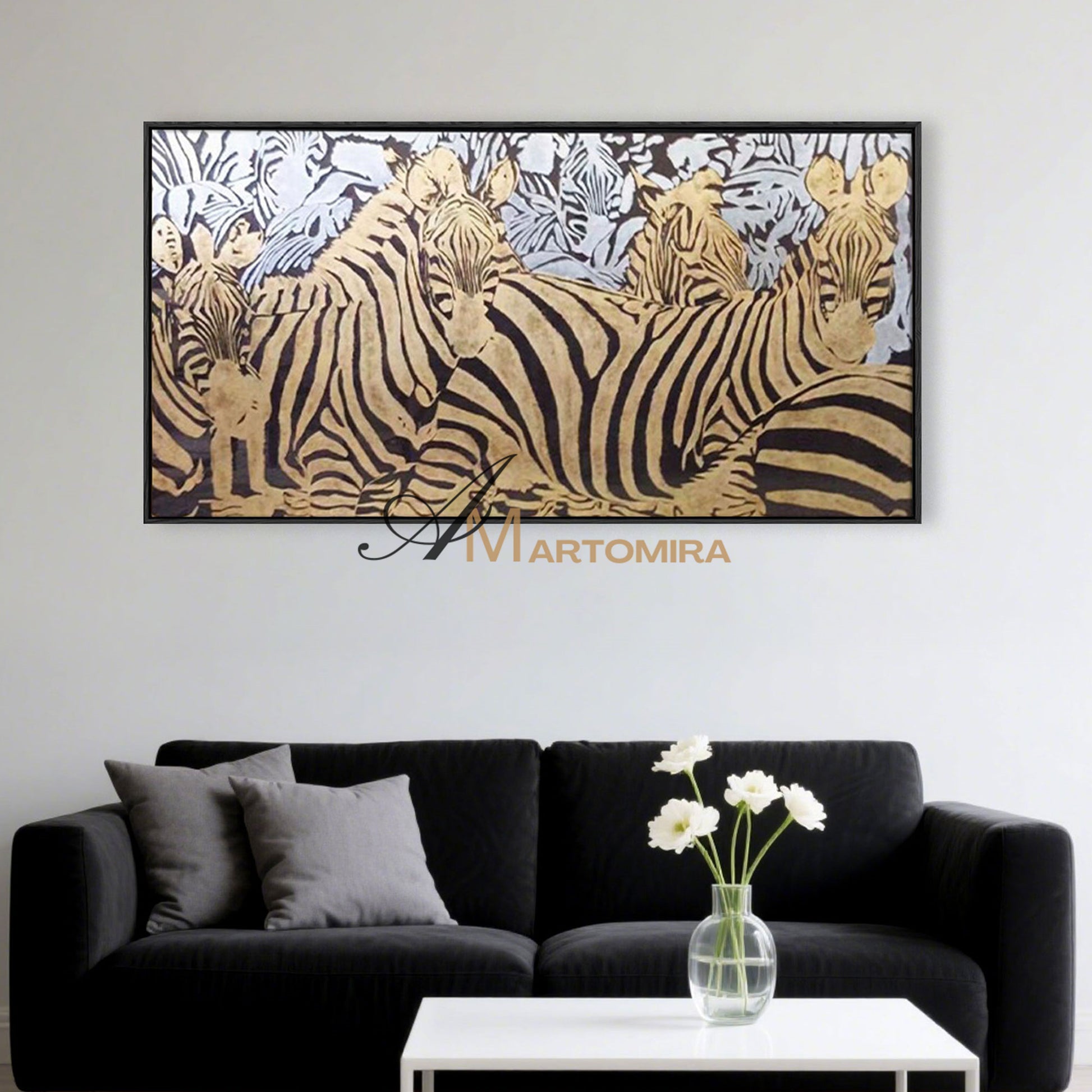 Animal Wall Art | Zebra Painting | Gold Wall Art | Large Animal Canvas Wall Art | Wall Decor #MF044