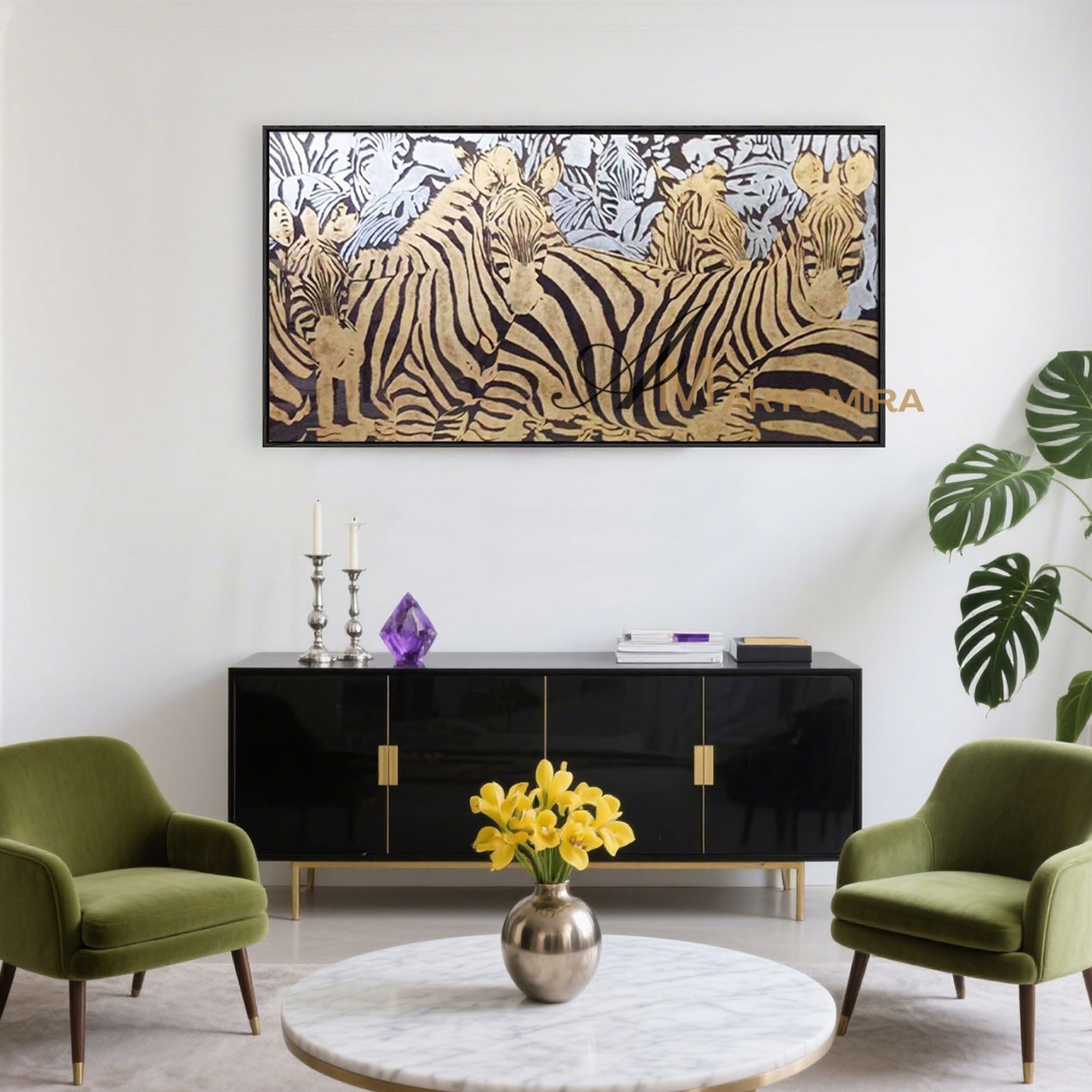 Animal Wall Art | Zebra Painting | Gold Wall Art | Large Animal Canvas Wall Art | Wall Decor #MF044