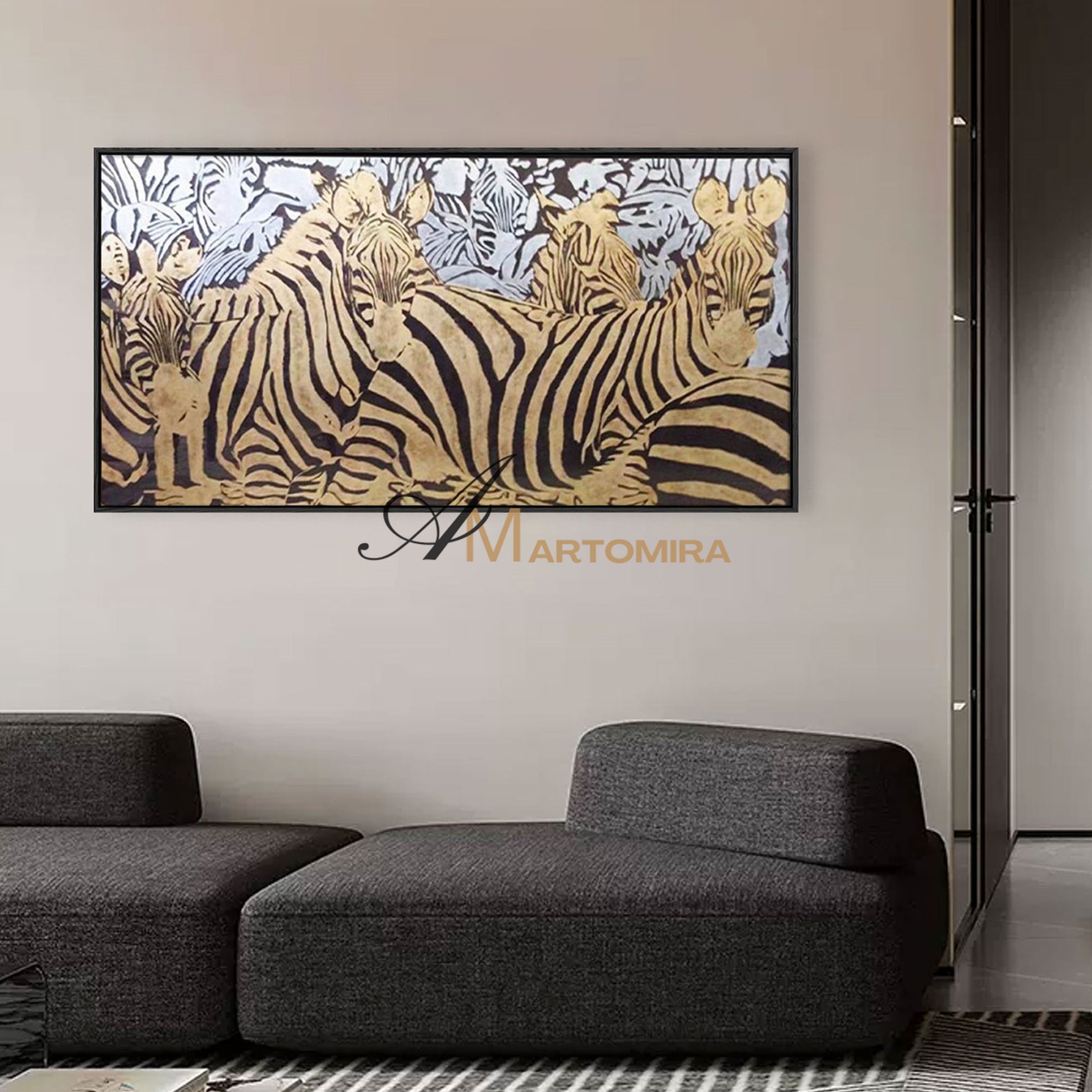 Animal Wall Art | Zebra Painting | Gold Wall Art | Large Animal Canvas Wall Art | Wall Decor #MF044